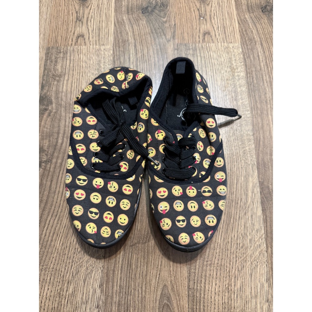 Sole Mates Emoji Print Sneakers Women 7 Black Yellow All Over Print Excellent